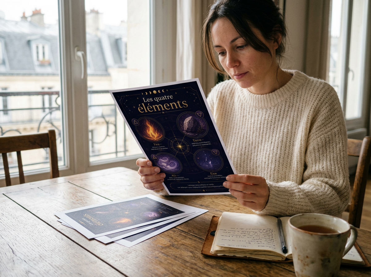 Une femme utilise les fiches des Codes Astraux